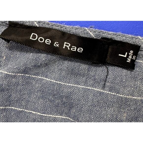 Doe & Rae Large Blue White Stripe Ruffle Cap Sleeve Frayed Edge Top - Picture 3 of 8